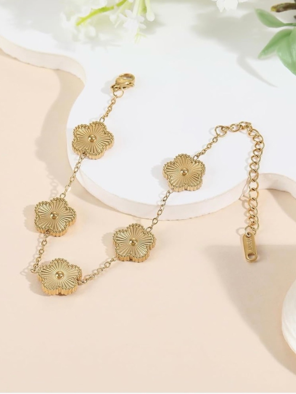 clover Gold Floral Link Bracelet for Women
